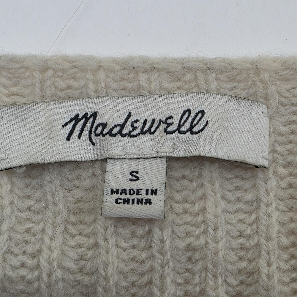 Madewell Sweater Womens S Beige Merino Wool V Neck Chunky Knit Pullover Casual - Picture 4 of 9